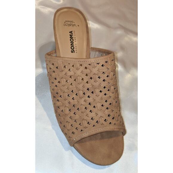 Sonoma Vitalize by Ortholite Open Toe Mules Block Heels Carreen Taupe Size 9.5 M - Picture 8 of 10